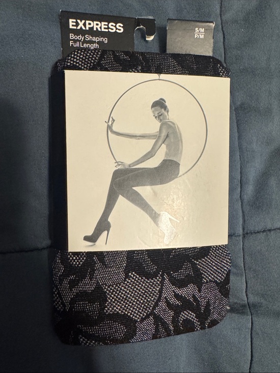 Express Accessories - Express Patterned Body Shaping Full Length Tights - Black & Gray